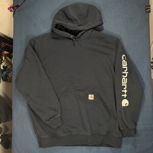 Carhartt Hoodie Mens XL Blue Original Fit Logo Sleeve Sweatshirt Pullover K288